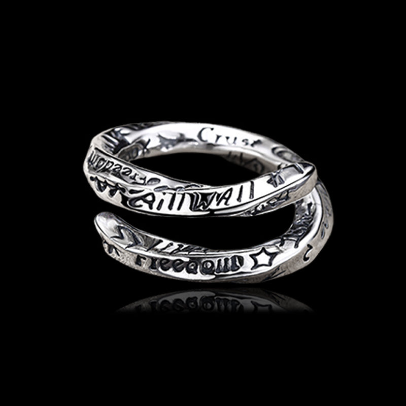 Personalized Graffiti 925 Sterling Silver Open Ring 02 | RoyalLuster.com