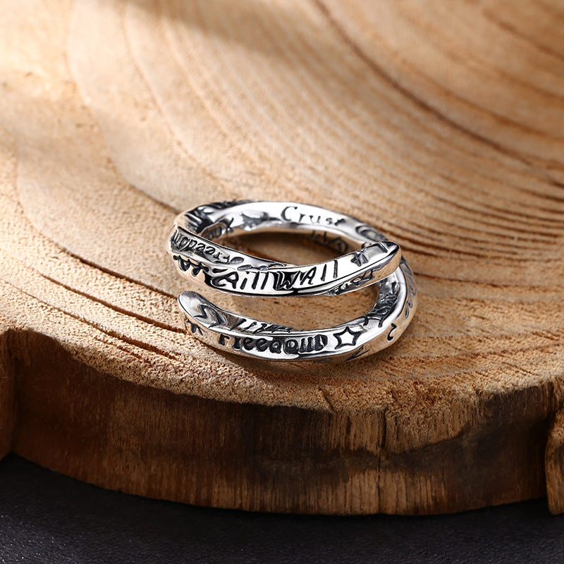 Personalized Graffiti 925 Sterling Silver Open Ring