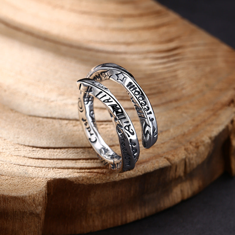 Personalized Graffiti 925 Sterling Silver Open Ring