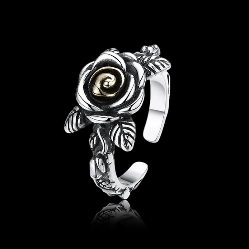 Personalized Vintage Rose 925 Sterling Silver Open Ring 01 | RoyalLuster.com