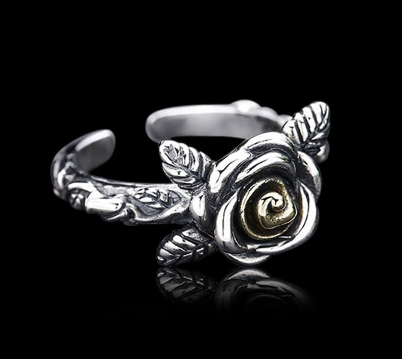 Personalized Vintage Rose 925 Sterling Silver Open Ring 04 | RoyalLuster.com