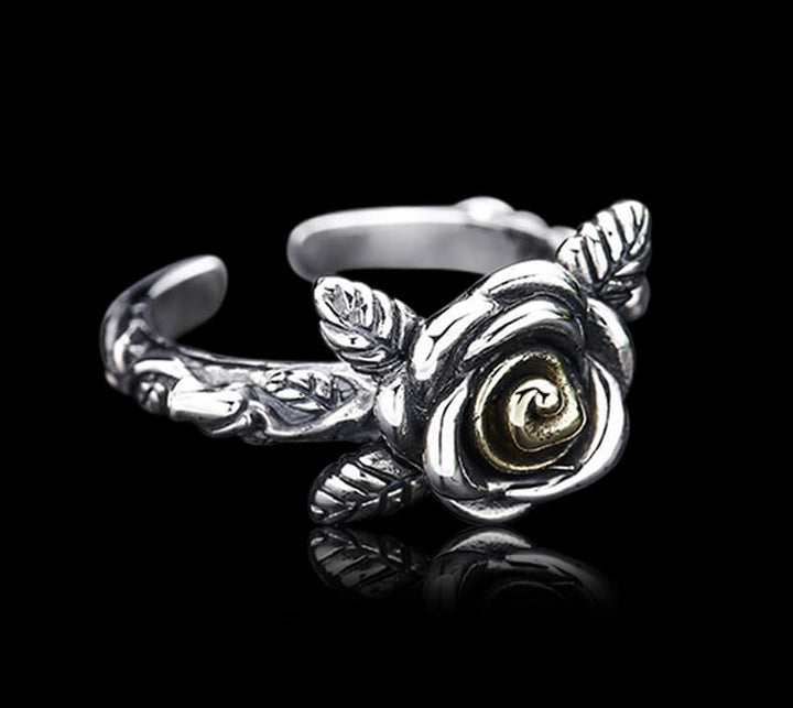 Personalized Vintage Rose 925 Sterling Silver Open Ring 04 | RoyalLuster.com
