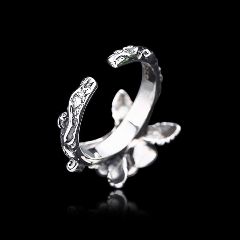 Personalized Vintage Rose 925 Sterling Silver Open Ring