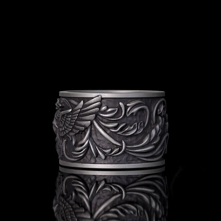 Phoenix Floral Pattern Sterling Silver Ring | RoyalLuster.com