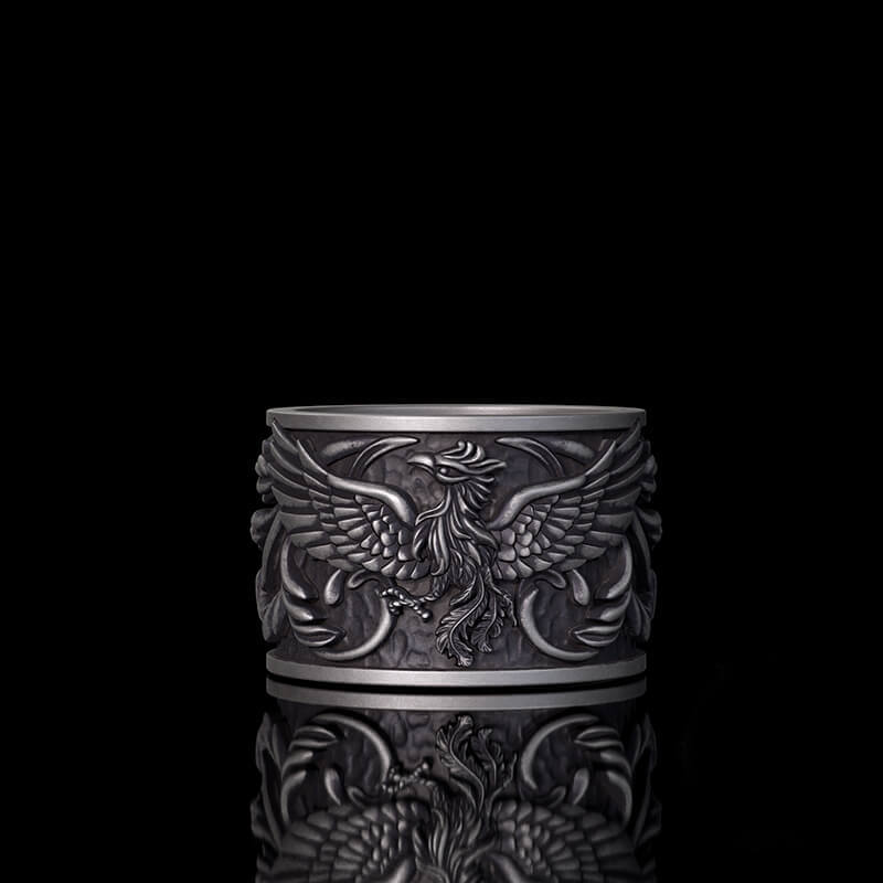 Phoenix Floral Pattern Sterling Silver Ring | RoyalLuster.com