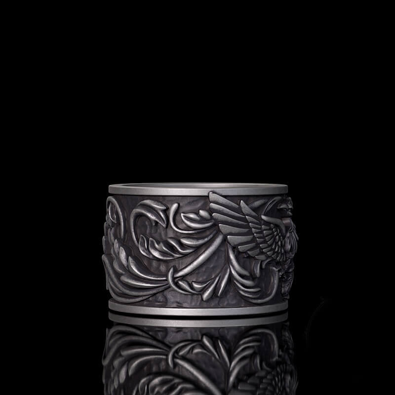 Phoenix Floral Pattern Sterling Silver Ring