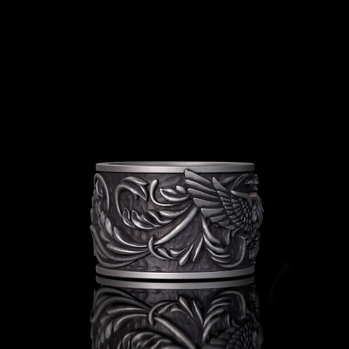 Phoenix Floral Pattern Sterling Silver Ring