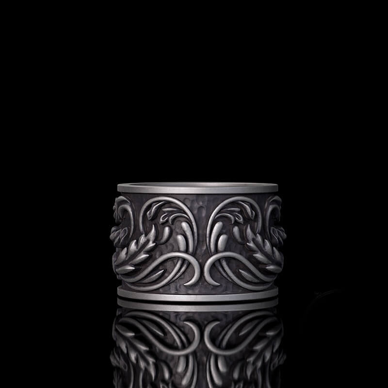 Phoenix Floral Pattern Sterling Silver Ring