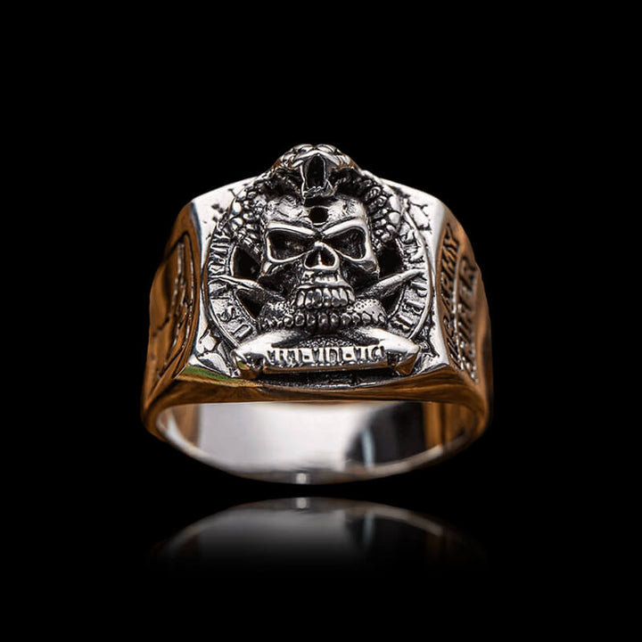 Pirate Coiled Snake 925 Sterling Silver Skull Ring