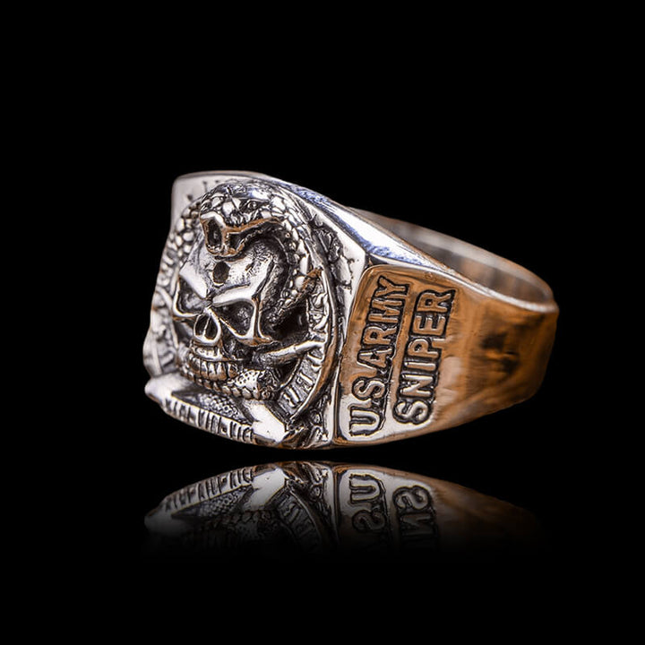 Pirate Coiled Snake 925 Sterling Silver Skull Ring