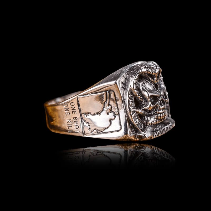 Pirate Coiled Snake 925 Sterling Silver Skull Ring