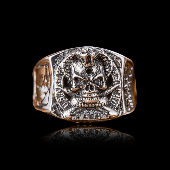 Pirate Coiled Snake 925 Sterling Silver Skull Ring