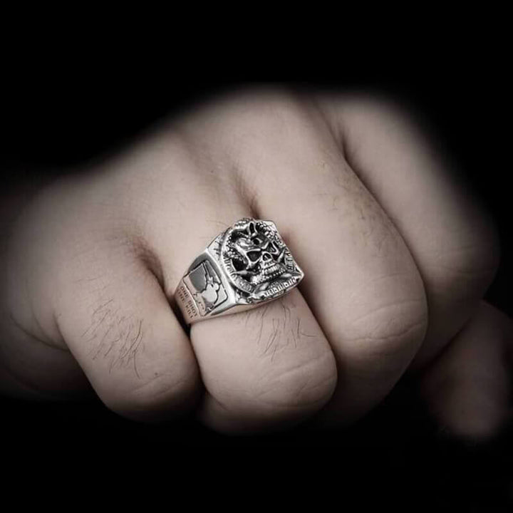 Pirate Coiled Snake 925 Sterling Silver Skull Ring