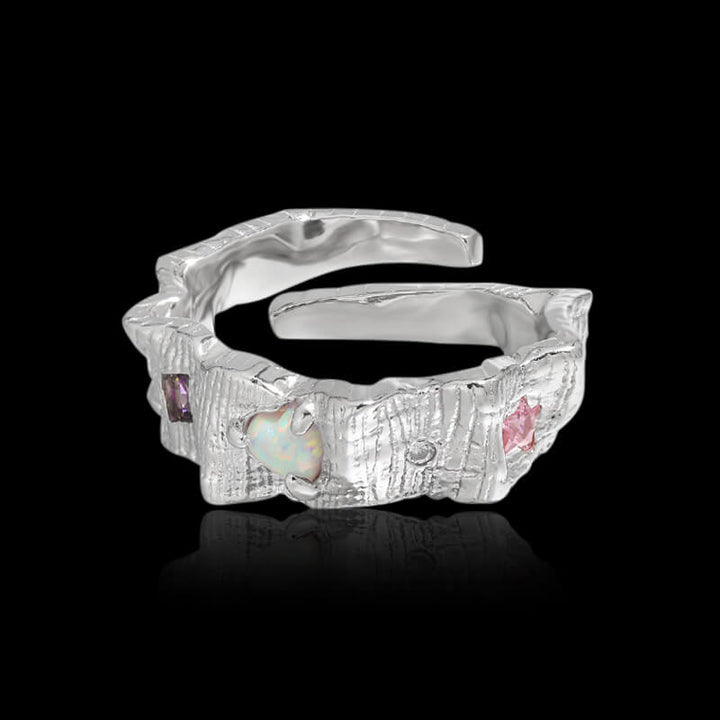 Pleated Textured Color Diamond 925 Sterling Silver Ring 03 | RoyalLuster.com