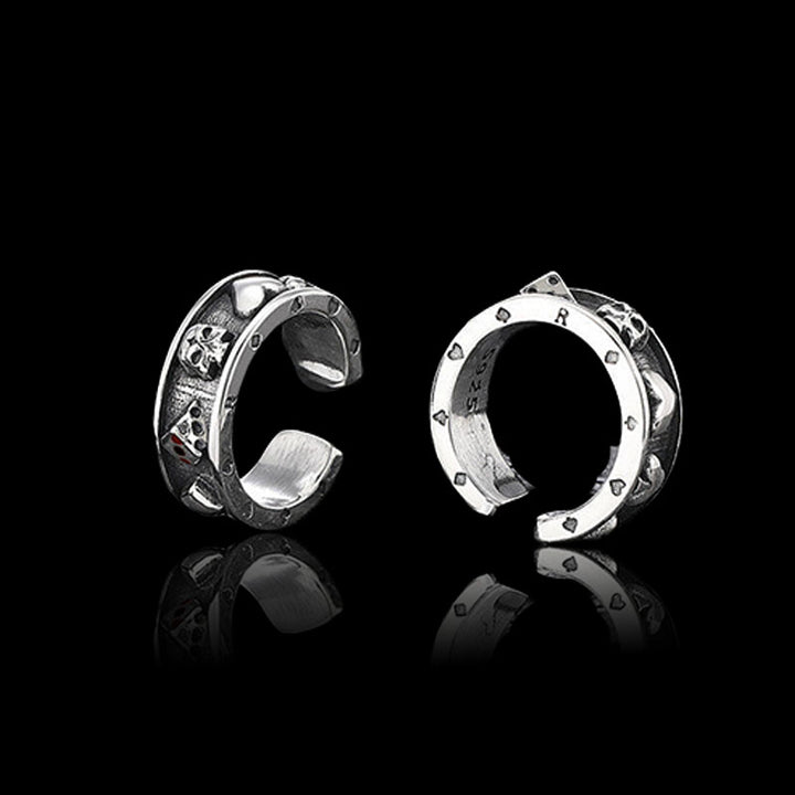 Poker Skull 925 Sterling Silver Punk Ear Cuffs