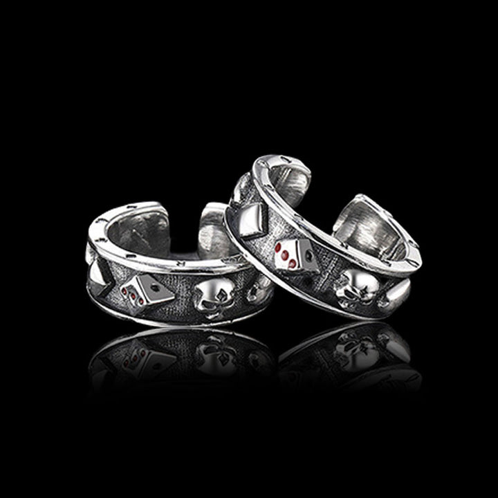 Poker Skull 925 Sterling Silver Punk Ear Cuffs