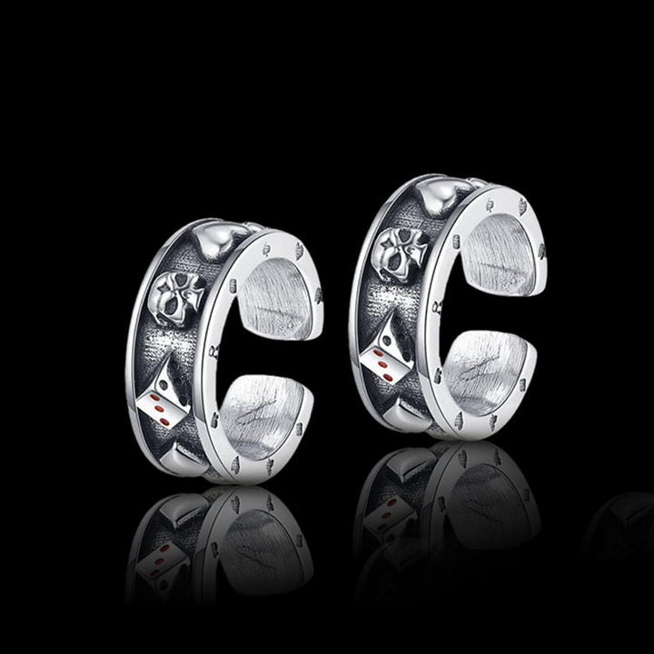 Poker Skull 925 Sterling Silver Punk Ear Cuffs