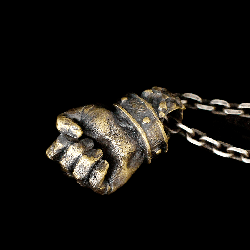 Powerful Fist of Fate 925 Sterling Silver Brass Pendant