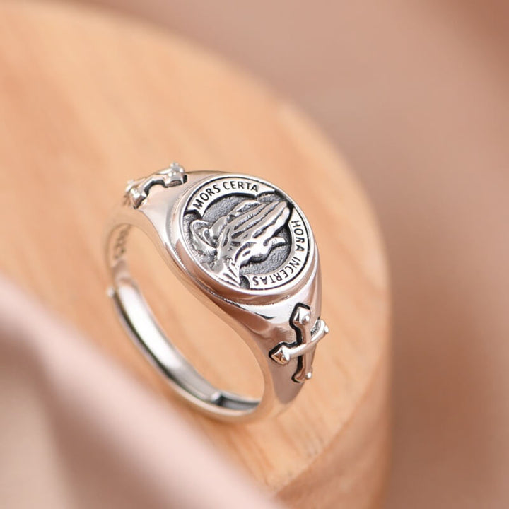 Praying Hands Cross 925 Sterling Silver Open Ring