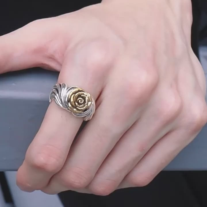 Vintage Golden Rose 925 Sterling Silver Open Ring 05 | RoyalLuster.com