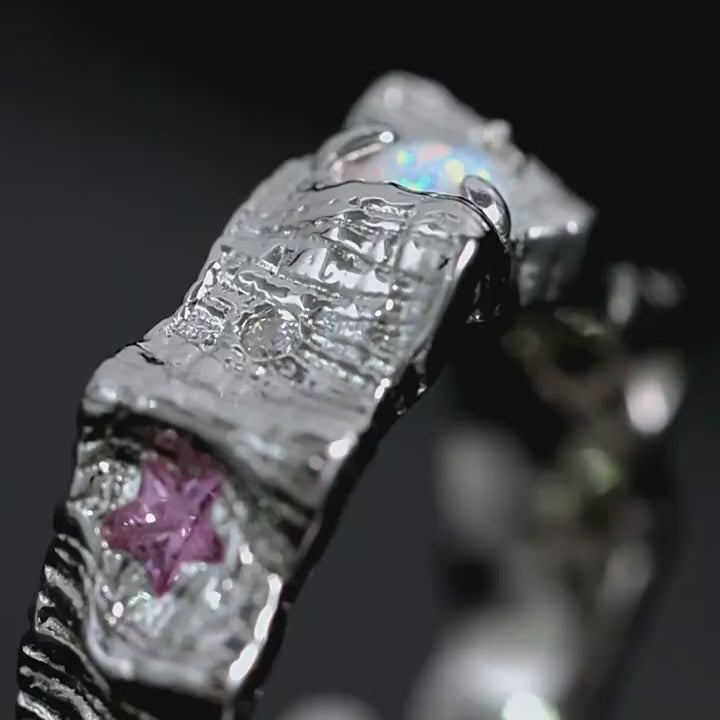 Pleated Textured Color Diamond 925 Sterling Silver Ring