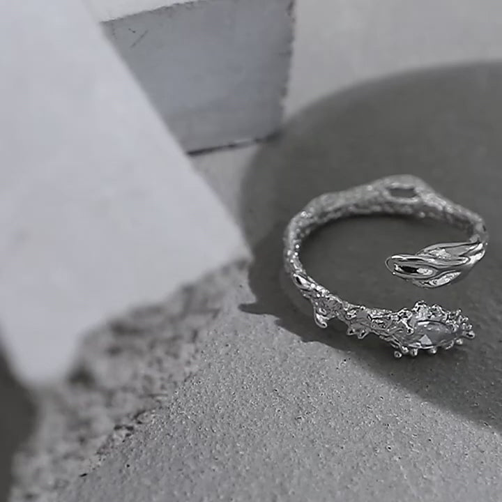 Flower Fire Texture 925 Sterling Silver Open Ring 05 | RoyalLuster.com