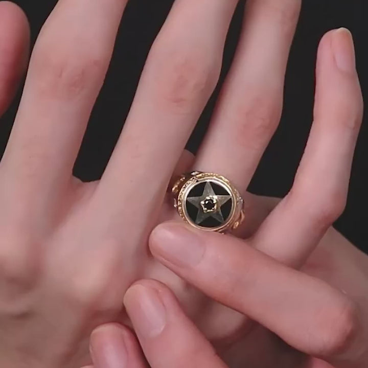 Sorrow and Joy Clown Pentagram 925 Sterling Silver Ring 05 | RoyalLuster.com