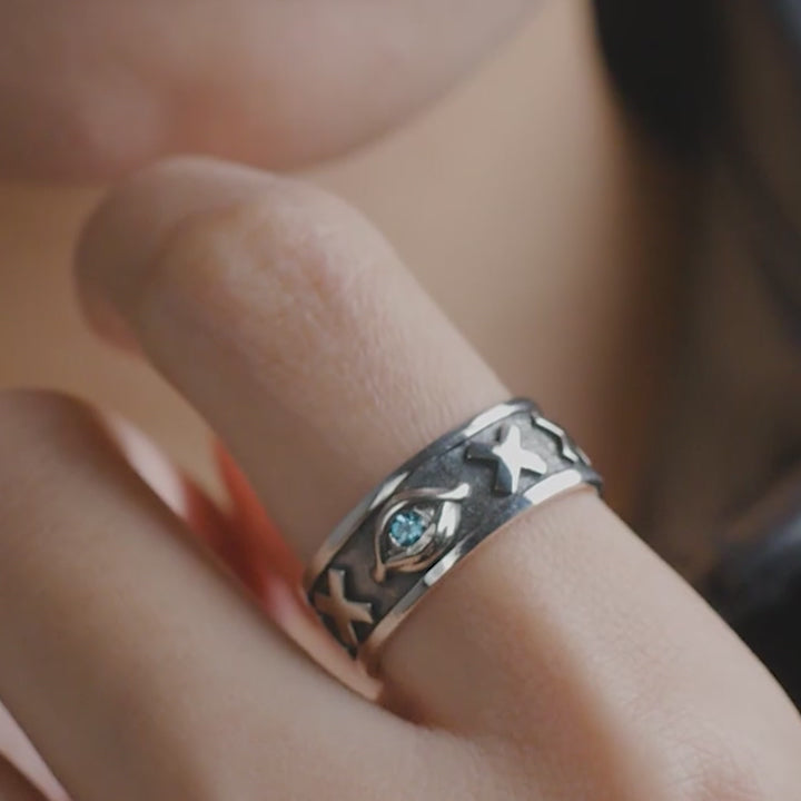 Eye of Horus 925 Sterling Silver Open Couple Ring