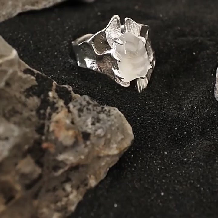 Wide Face Hammered Crystal 925 Sterling Silver Ring 05 | RoyalLuster.com