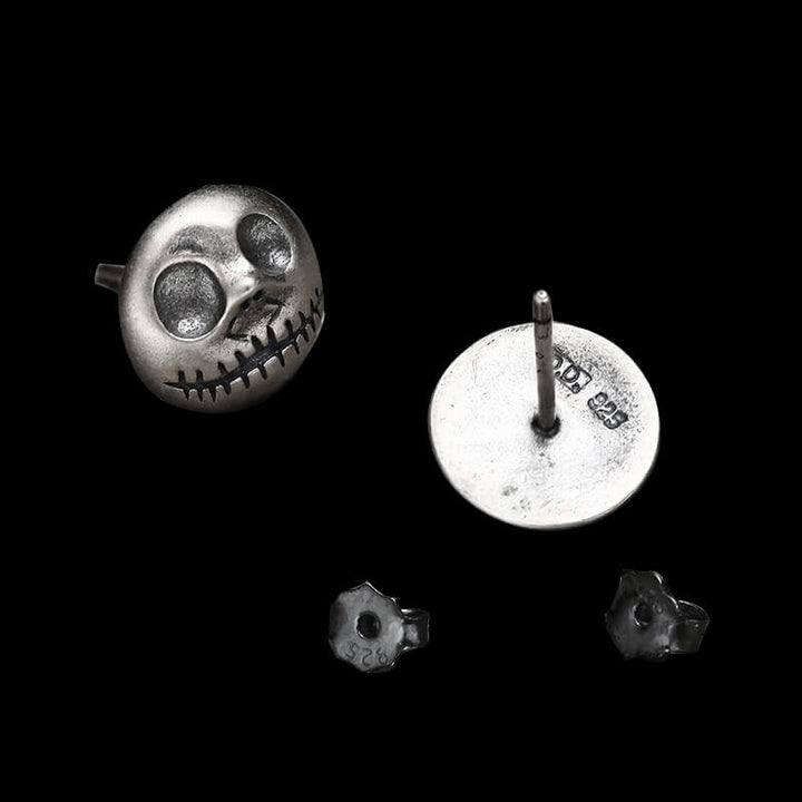 Pumpkin Prince 925 Sterling Silver Skull Stud Earrings