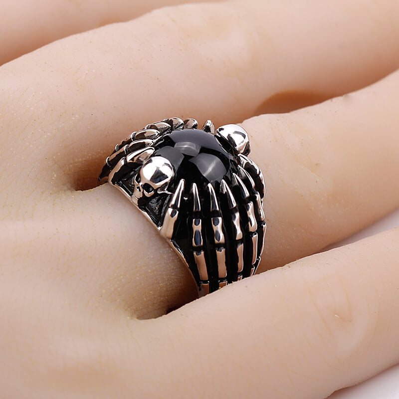 Punk Skull Hand Bone 925 Sterling Silver Ring 02 | RoyalLuster.com