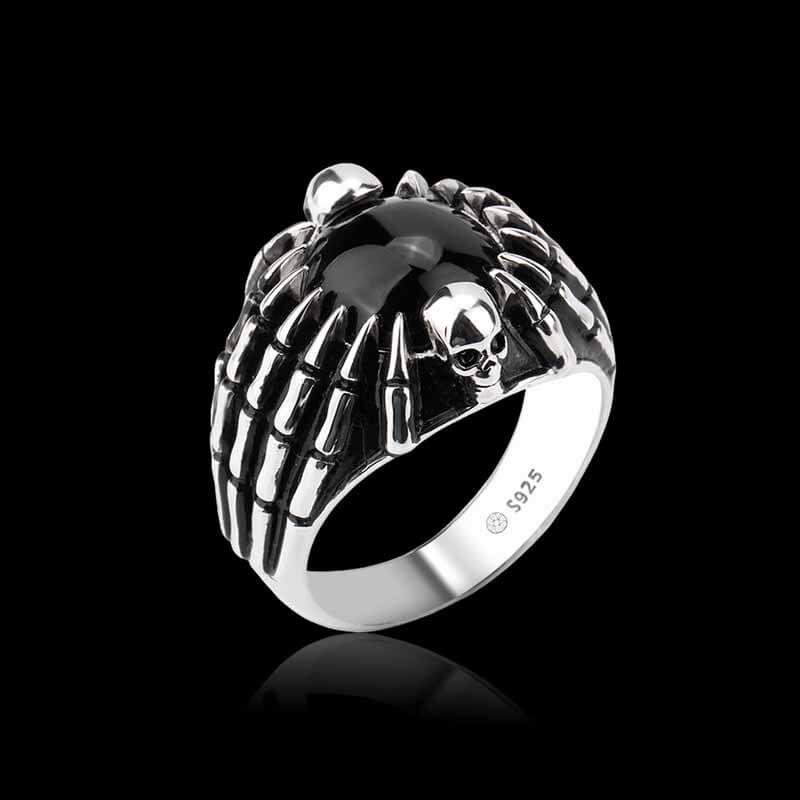 Punk Skull Hand Bone 925 Sterling Silver Ring 03 | RoyalLuster.com