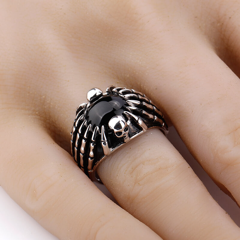 Punk Skull Hand Bone 925 Sterling Silver Ring 04 | RoyalLuster.com