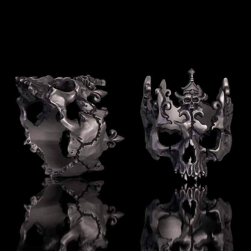Punk Broken Skull Head Sterling Silver Ring | RoyalLuster.com