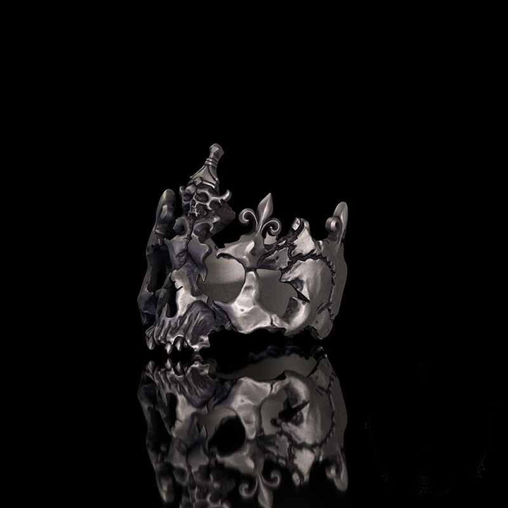 Punk Broken Skull Head Sterling Silver Ring | RoyalLuster.com