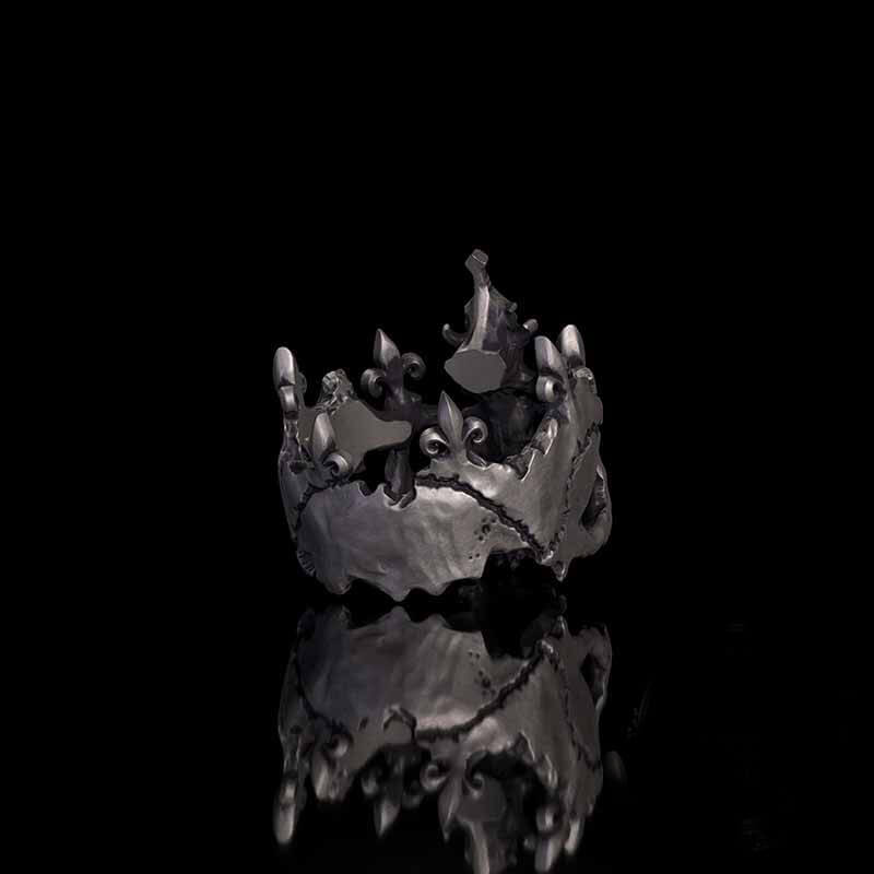 Punk Broken Skull Head Sterling Silver Ring