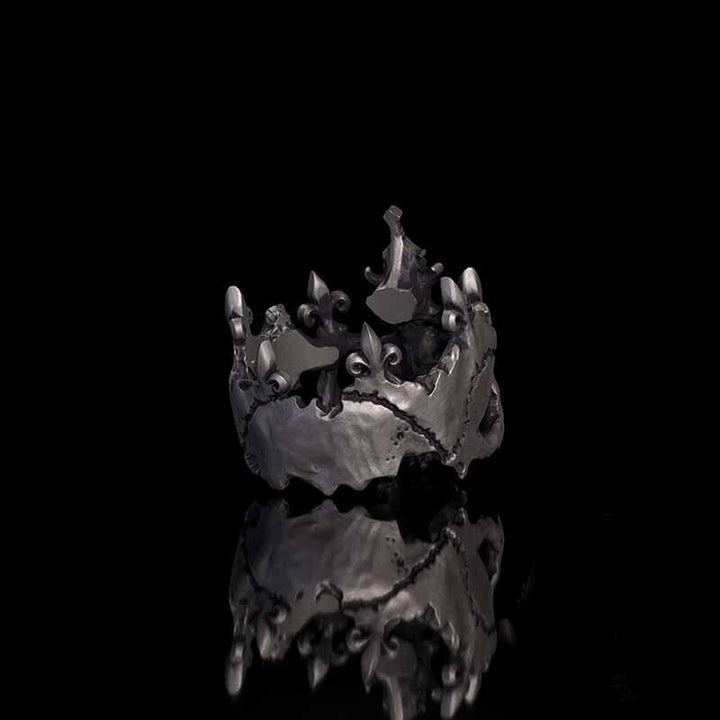 Punk Broken Skull Head Sterling Silver Ring