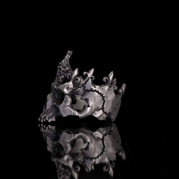 Punk Broken Skull Head Sterling Silver Ring