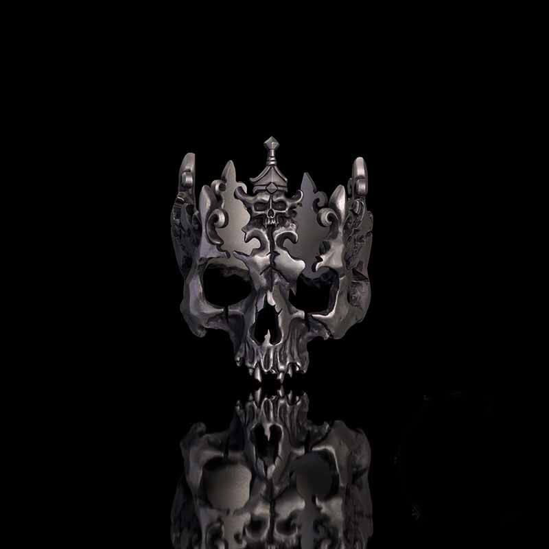 Punk Broken Skull Head Sterling Silver Ring | RoyalLuster.com