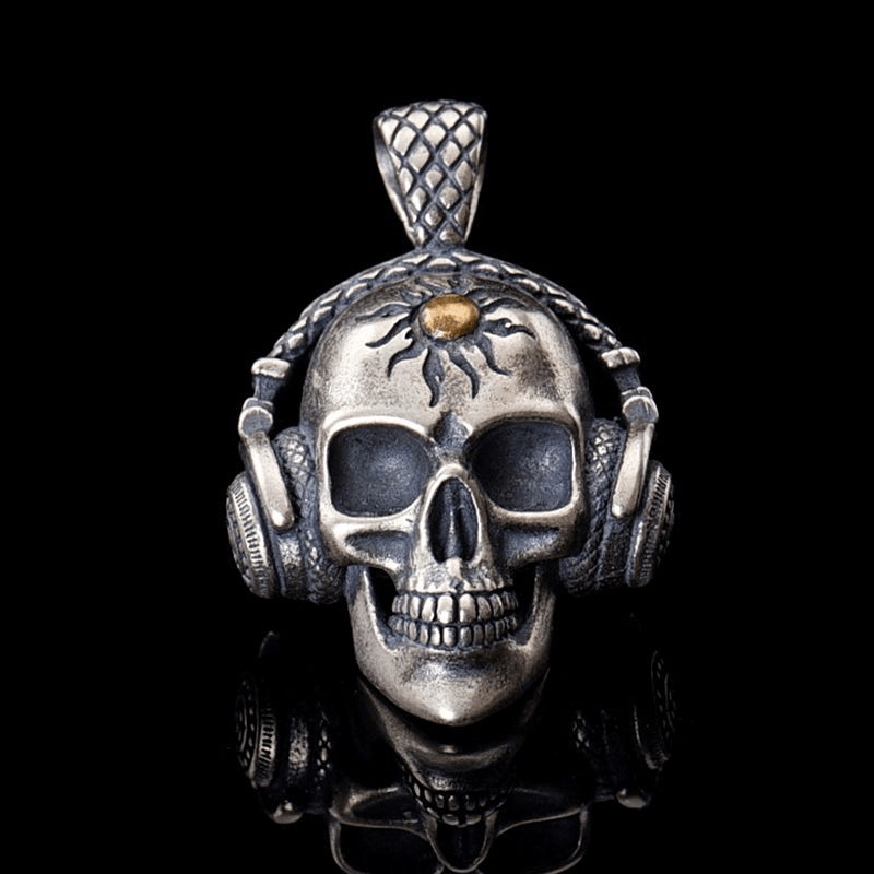 Punk Headphones 925 Sterling Silver Skull Pendant