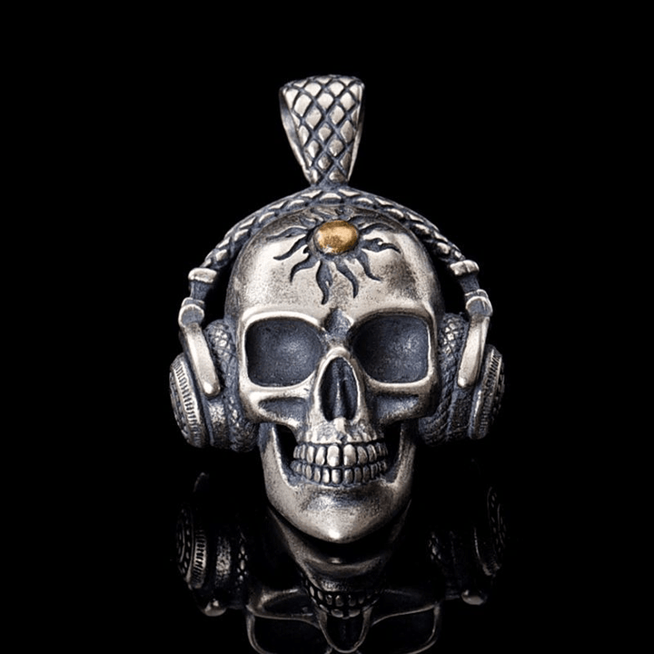Punk Headphones 925 Sterling Silver Skull Pendant