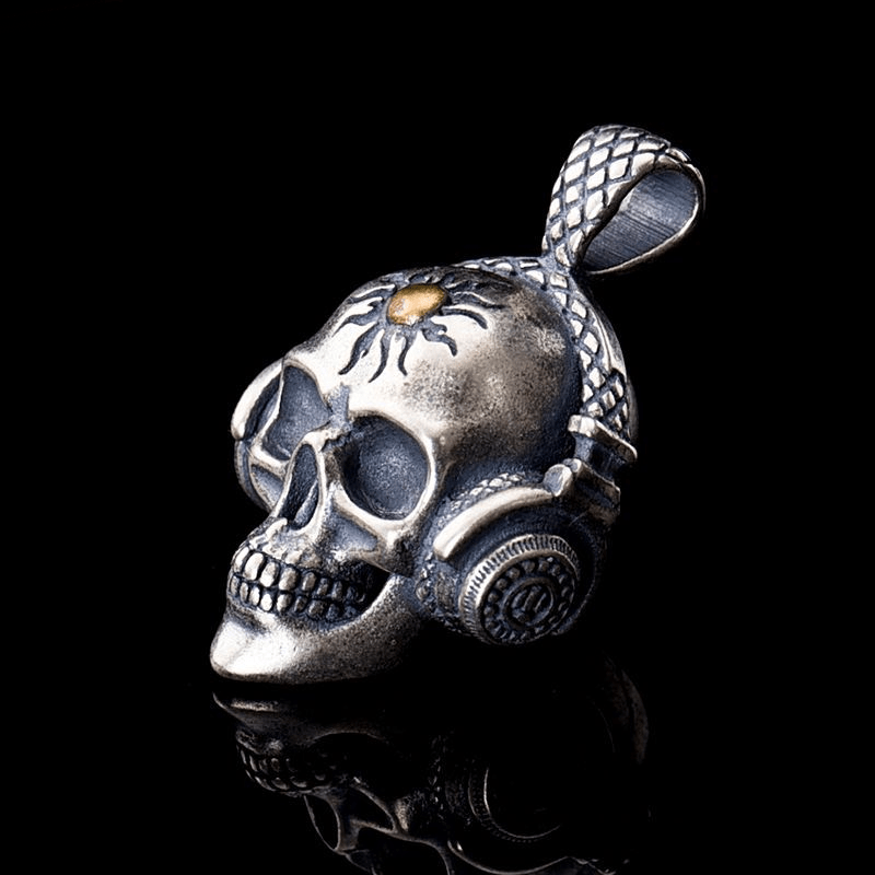 Punk Headphones 925 Sterling Silver Skull Pendant