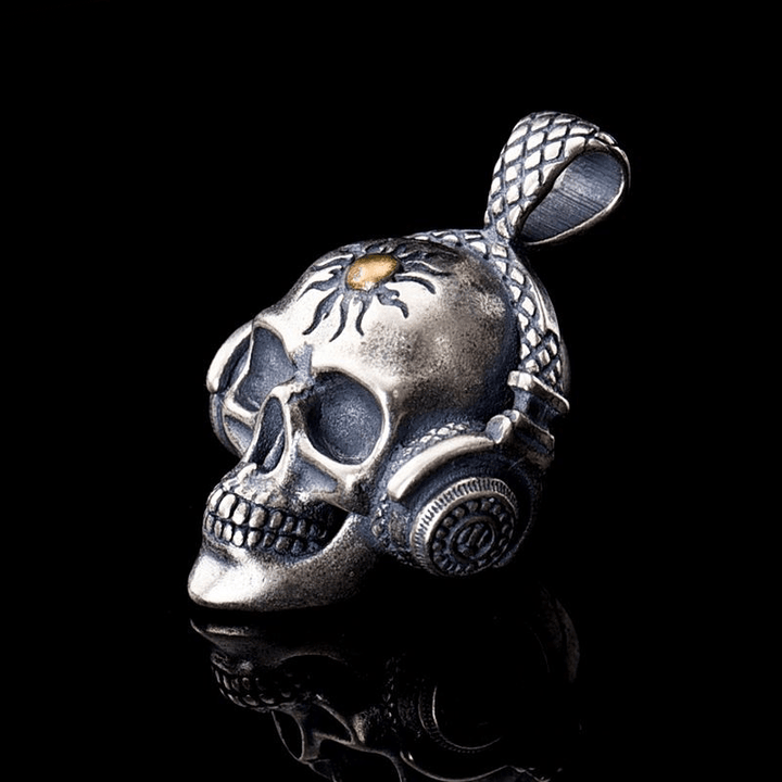 Punk Headphones 925 Sterling Silver Skull Pendant