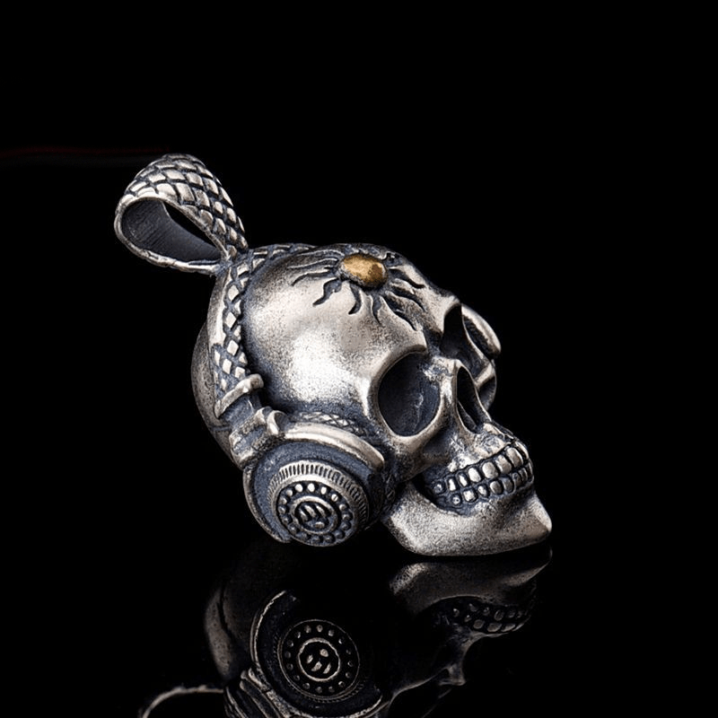 Punk Headphones 925 Sterling Silver Skull Pendant