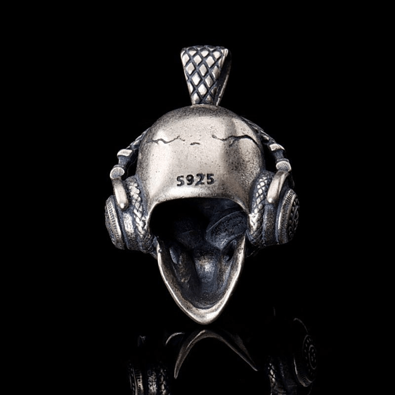 Punk Headphones 925 Sterling Silver Skull Pendant