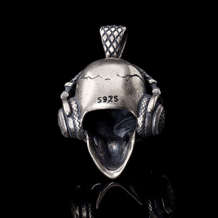 Punk Headphones 925 Sterling Silver Skull Pendant