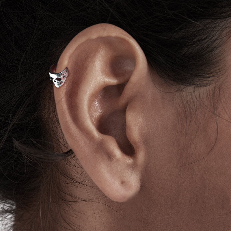 Punk Skull 925 Sterling Silver Ear Cuffs