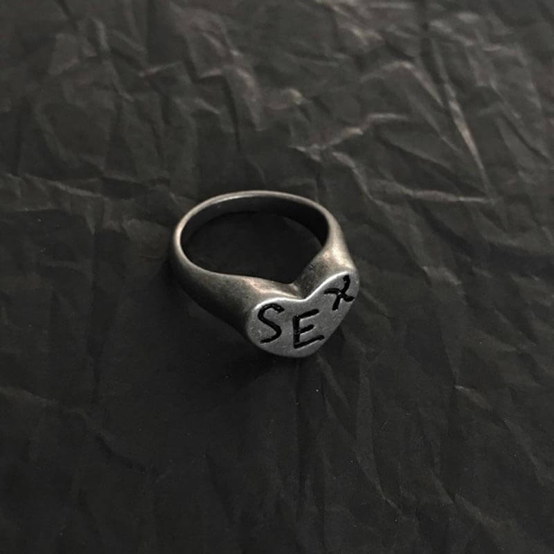 Retro SEX Heart 925 Sterling Silver Ring 02 | RoyalLuster.com