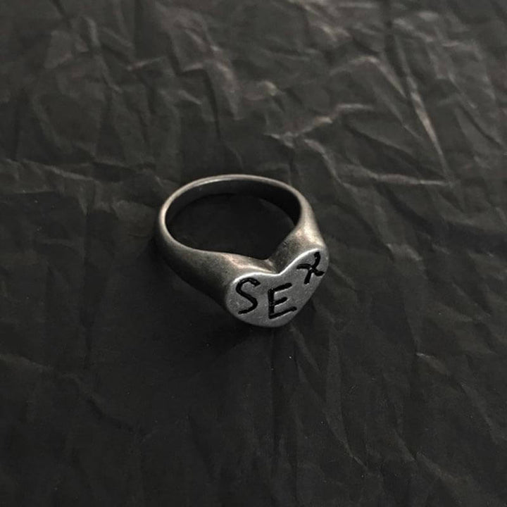 Retro SEX Heart 925 Sterling Silver Ring 02 | RoyalLuster.com