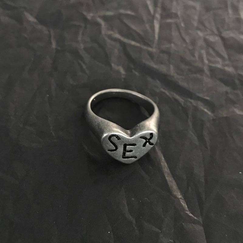 Retro SEX Heart 925 Sterling Silver Ring 04 | RoyalLuster.com